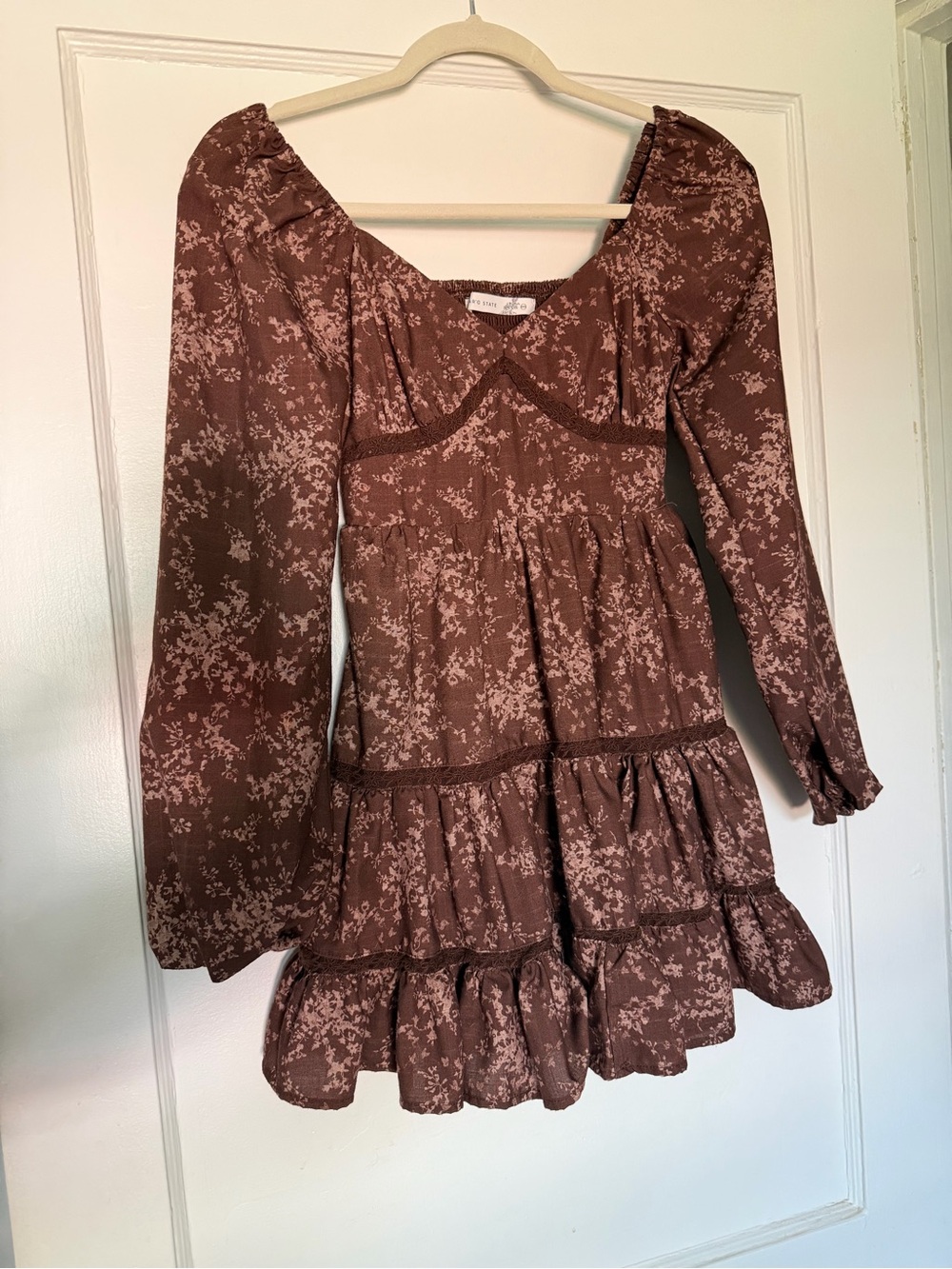 Altar’d State XXS Brown Floral Tiered Mini Dress